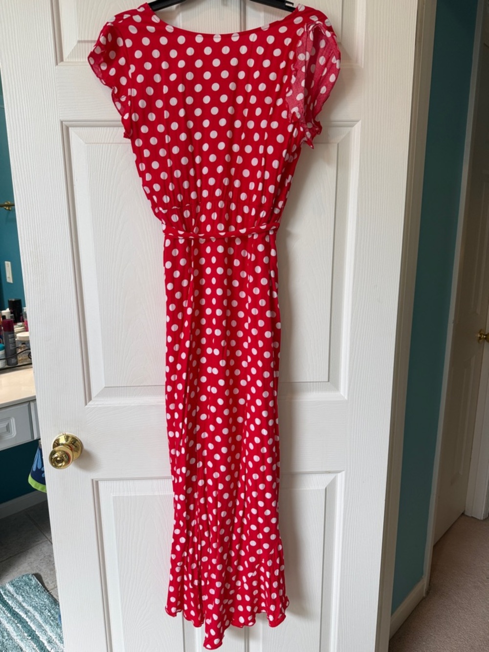 Red Polka Dot Wrap High Low Dress - Picture 5 of 5
